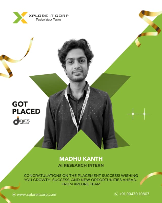 Mathu Kanth - Ai Research Intern placed from Xplore IT Corp Coimbatore