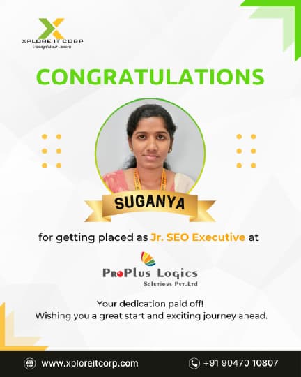 Suganya - Seo Executive placed from Xplore IT Corp Coimbatore