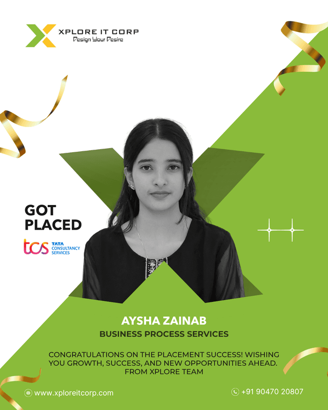 Aysha zainab - Bps Trainee placed from Xplore IT Corp Coimbatore
